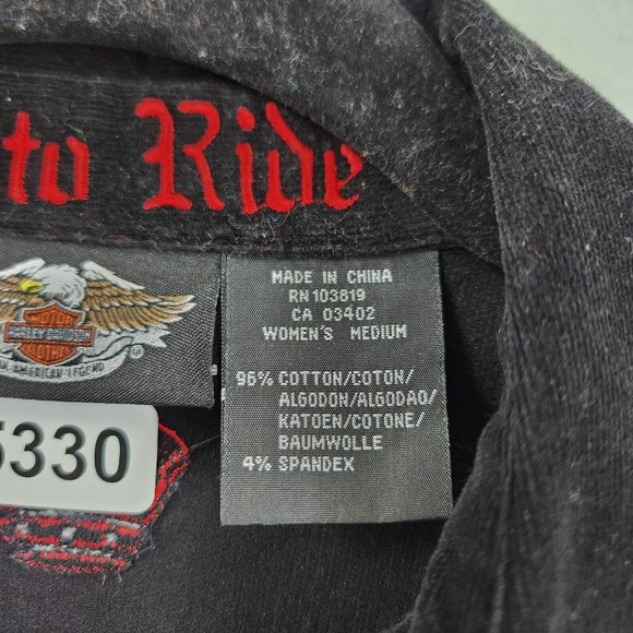 Harley Davidson Shirt Womens Medium Black Micro Cord Embroidered Dragon Corduroy - Picture 8 of 13